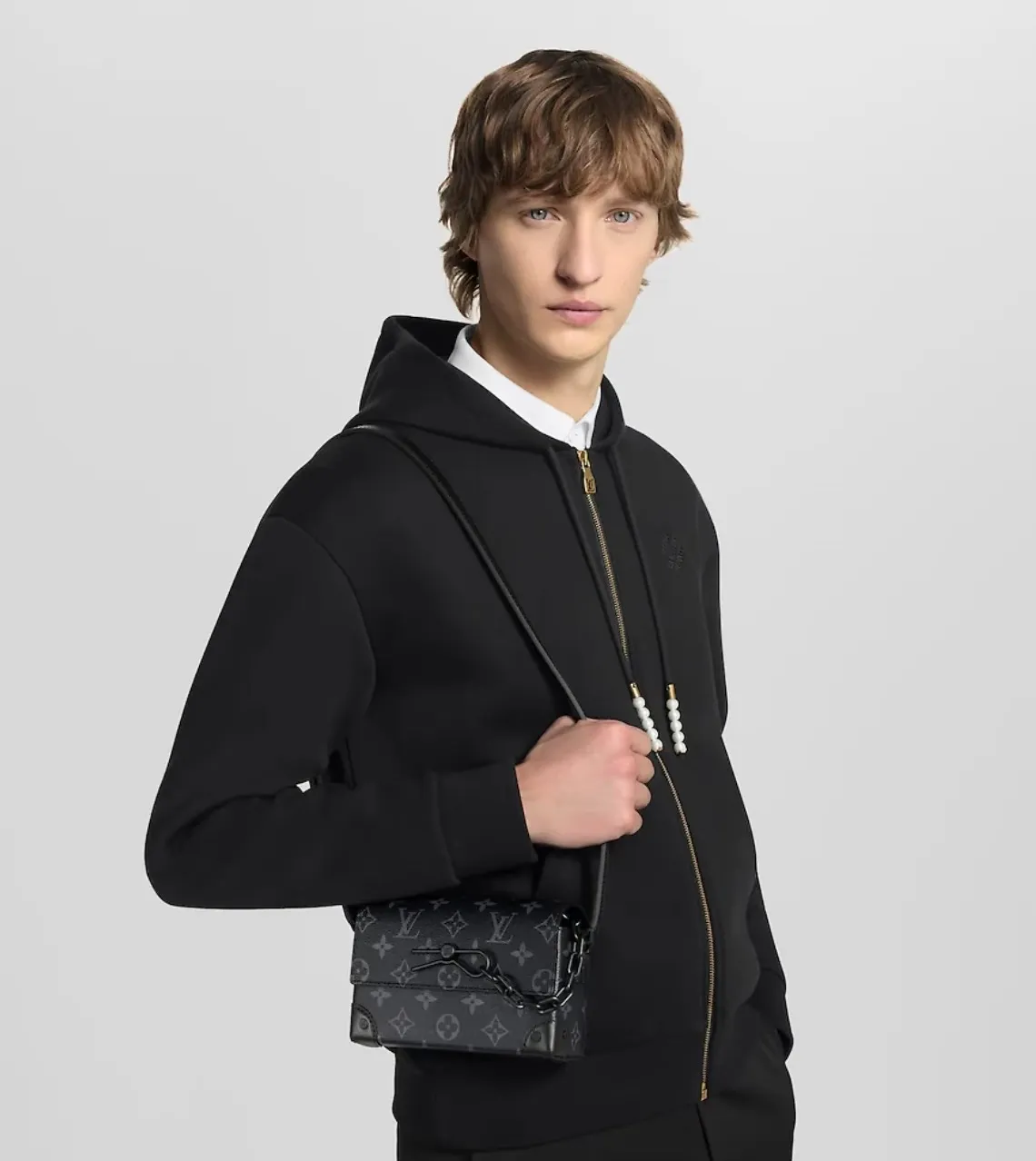 Louis Vuitton/Louis Vuitton Pearl Drawstring Letter Embroidered Zip Hooded Jacket